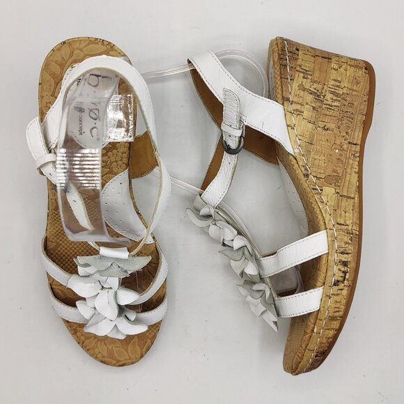 BOC Born Concept womens 8 White Leather Flowers Cork 3" Heel 1" platform - Picture 1 of 12